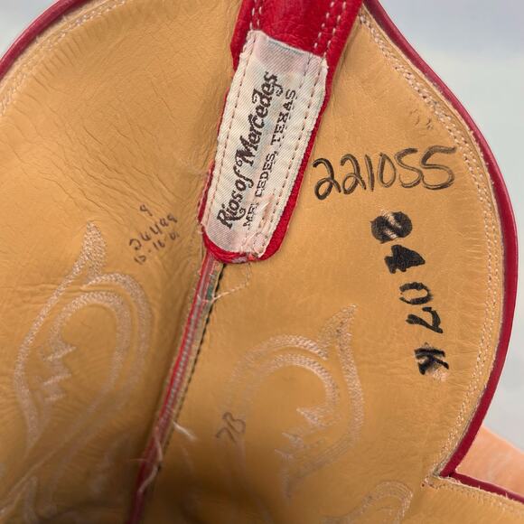 Rios of Mercedes Red Western Ostrich Orange Leather Square Toe Cowboy Boots 7B - Picture 15 of 16